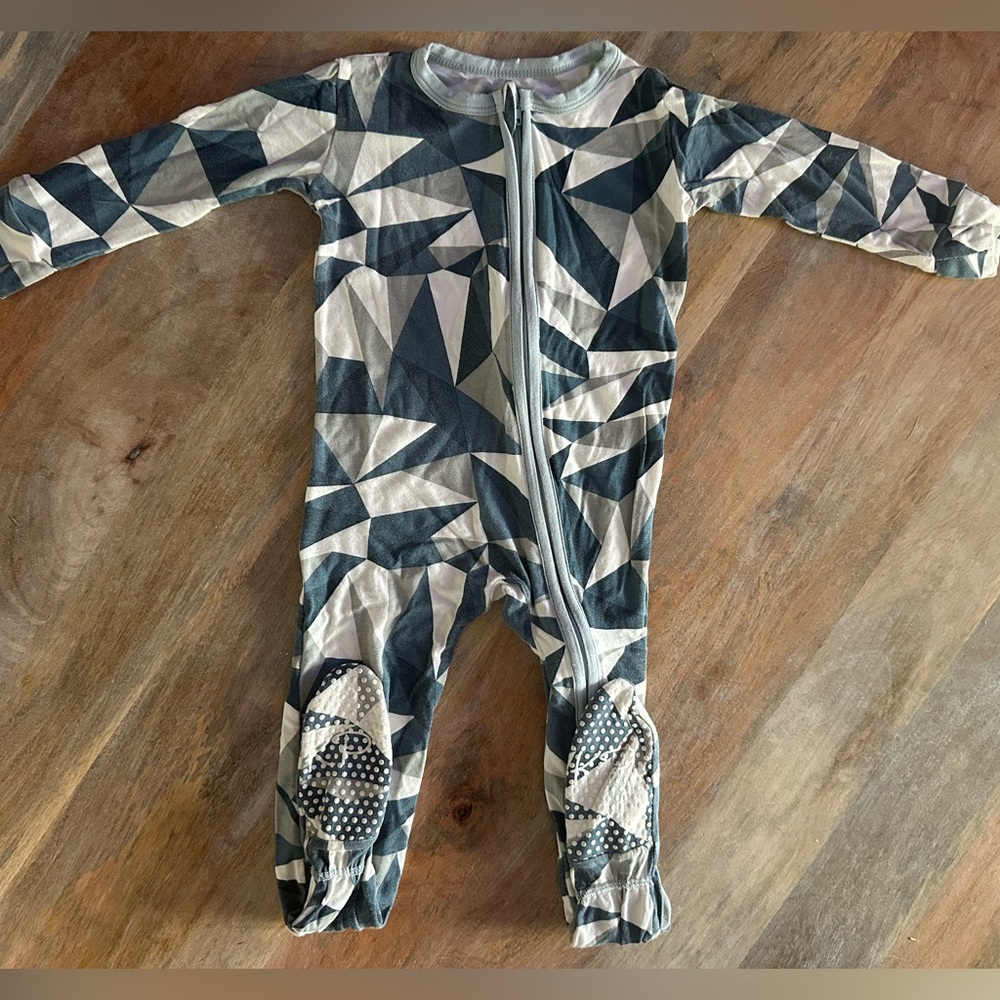 Kickee Pants Geometric Blue Print Footie with Two-Way Zipper Kids Pajamas